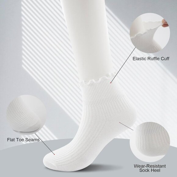 POMIJIAN Women’s Cotton Ruffle Ankle Socks Cute Thin Frilly Comfy Socks - Picture 3 of 6